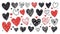 Scribbles of hearts. A combination of red and black hearts with a variety of shading. Small and big hearts. A collection