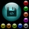 Script file icons in color illuminated glass buttons