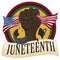 Scroll, Button and Fist Holding the U.S.A. Flag to Celebrate Juneteenth, Vector Illustration