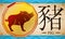 Scroll with Medal with Chinese Zodiac Pig over Watery Background, Vector Illustration