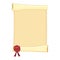 Scroll of old unfolded paper with red sealing wax. Vector illustration of an ancient canvas without text.