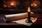scroll partly opened in candlelit room