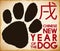 Scroll with Puppy Paw Print for Chinese New Year, Vector Illustration