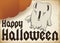 Scroll with Surprised Ghost Draw and Giant Halloween Pumpkin, Vector Illustration