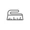 Scrub brush icon. Linear logo of household brush with stiff bristles and handle to wipe away stubborn dirt. Black illustration of