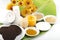 Scrub recipe coffee, yogurt, turmeric, honey and Phlai