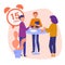 Daily scrum. Team standing around the table and making 15 min Stand-up Scrum, Vector concept illustration