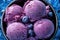 Scrumptious Blueberry Ice Cream Scoops in a Glass Container. created with Generative AI