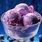 Scrumptious Blueberry Ice Cream Scoops in a Glass Container. created with Generative AI