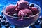 Scrumptious Blueberry Ice Cream Scoops in a Glass Container. created with Generative AI