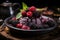 Scrumptious homemade berry dessert with decadent chocolate and beautiful decorative garnish