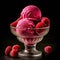Scrumptious Raspberry Ice Cream Scoops in a Glass Container. created with Generative AI