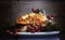 Scrumptious roast turkey chicken on platter