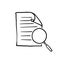 Scrutiny document plan icon in hand drawn style. Review statement vector illustration.Document with magnifier loupe business