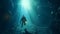 Scuba deep sea diver swimming in a deep ocean cavern ,generated with AI.