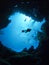 Scuba Diver above underwater cave