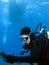 Scuba Diver Checking Gauges under the Boat
