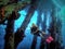 A Scuba Diver Floats Through Coral-Encrusted Salt Pier Pilings