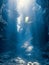 Scuba diver inside a cave with magic sunlight