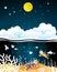 Scuba diver man swimming underwater with cloud and full moon. pa