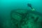 Scuba Diver and Shipwreck in Lake Michigan