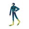 Scuba diver standing with one hand on the belt in wetsuit, flippers, and aqualung. Vector illustration in the flat