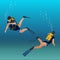 Scuba diverflat isometric illustration Underwater people diver