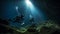 Scuba Divers Exploring Cave