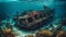 Scuba diving adventure explores sunken shipwreck reef generated by AI