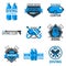 Scuba diving center or underwater hunt club vector template icons