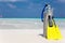 Scuba diving gear on beach