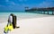 Scuba diving gear on Maldivian beach