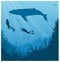 Scuba diving, snorkeling flat vector illustration. Diver in swimsuit with flippers silhouette. Underwater activity