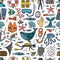 Scuba Diving, underwater activity. Summer vacation, marine life concept. Semless pattern background for your design