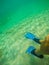 Scuba fins underwater in Sardinia