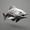 Sculpted 3d Trout: A High-contrast Greyscale Koi Fish Art