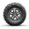 Sculpted Black Atv Wheel With Tire On White Background