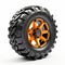 Sculpted Black And Orange Off Road Tire On White Background