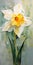 Sculpted Impressionism: Vibrant Daffodil Painting On Grey Background