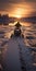 Sculpted Sunset Snowmobile Adventure On Frozen Lake