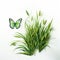 Sculptural Green Butterfly With Hyperrealistic Grass On White Background