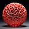 Sculptural Precision: Triangular Red Ball With Spiral Vines