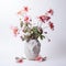 Sculptural Vase With Pink Flowers On White Background