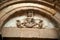 Sculpture of the apostle Santiago in the tympanum of the door of the Romanesque church of Santiago