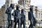 Sculpture of The Beatles on Pier Head, Liverpool Docks, Merseyside, in a sunny day. Installed in December 2015 and sculpted by