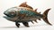Sculpture Of A Beautifully Detailed Fish In Dark Turquoise And Light Bronze