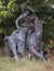 Sculpture of a black cutter cowboy on a horse by Robert Summers in Plano, Texas.