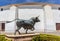 Sculpture of a bull in front of the bullring in Ronda