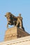 A sculpture of a bull and a shepherd, on the building of the pavilion of Meat industry all-Russian exhibition center in Moscow, Ru