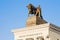 A sculpture of a bull and a shepherd, on the building of the pavilion of Meat industry all-Russian exhibition center in Moscow, Ru